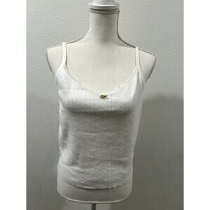 Tillys Womens White Lace Trim Tank Top XXL Sleeveless Flower Basic Casual New